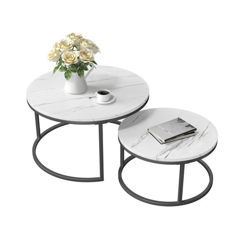 Qssllc Round Nesting Coffee Table, Set Of 2 Modern Coffee Table With Faux Marble Top, Black ... regarding The Black Finish of the Silas Nesting Tables Understanding Its Timeless Appeal